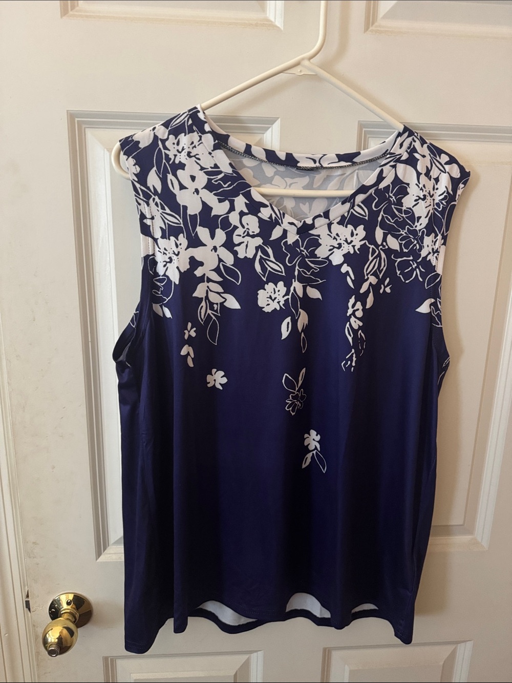 Sleeveless Navy & White Floral V-Neck Women's Top